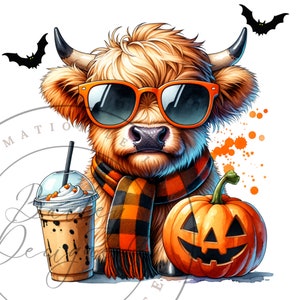 Cute Halloween Highland Cow Clipart Shirt Sublimation Design Digital Download PNG Instant DIGITAL UVDTF, Glass Jar png Design, Tshirt Design