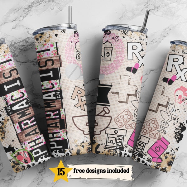 Pharmacist Tumbler 20 oz Skinny Tumbler Sublimation Leopard Boho Wrap Design For Straight Tumbler, PNG File, Digital