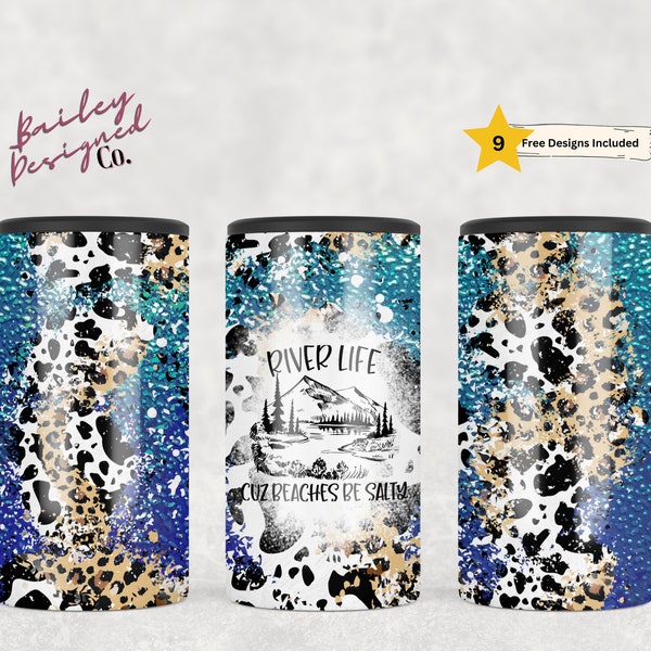 4in1 Can Cooler Sublimation Wrap, River Life Cause Beaches Be Salty Sublimation Can Holder PNG - Summer Outdoors River Design