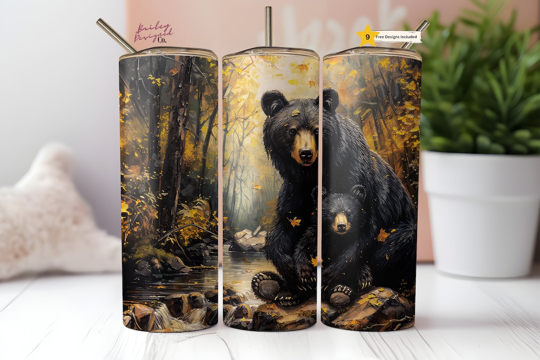 Black Bear Cub 20 Oz Skinny Tumbler Sublimation Design Digital Download ...