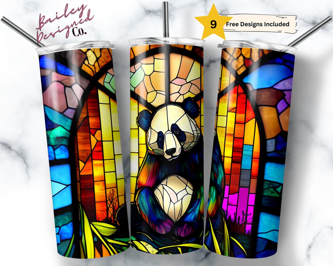 Stained Glass Panda 20 Oz Skinny Tumbler Sublimation Design Digital ...