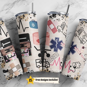 EMT 20 oz Skinny Tumbler Sublimation Leopard Boho Wrap Design For Straight Tumbler, PNG File, Digital, Emergency Medical png