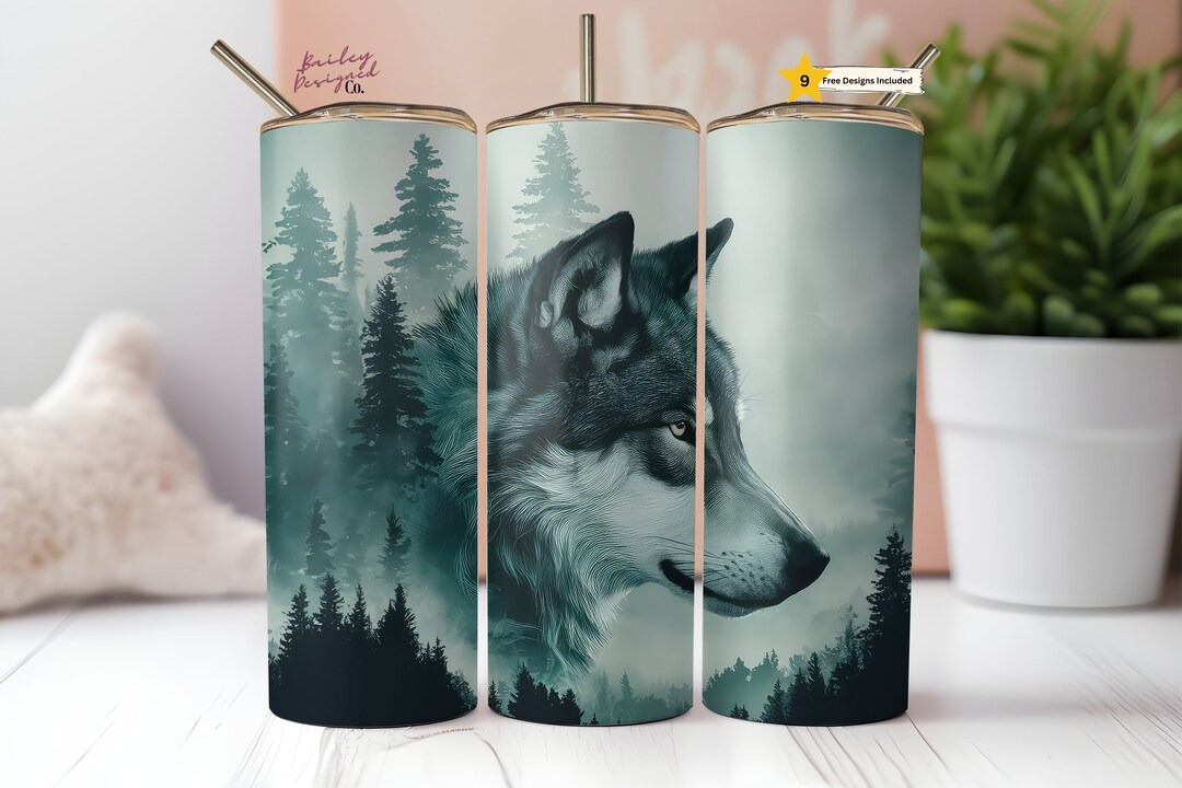 Nature Forest Lone Wolf Tumbler Wrap 20 Oz Skinny Tumbler Sublimation ...