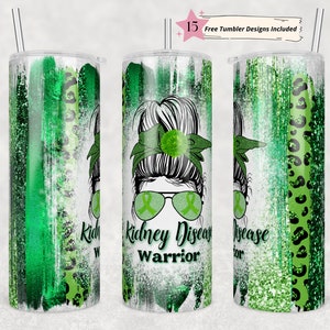 20 oz Skinny Tumbler Sublimation Kidney Disease Awareness Green Ribbon Straight Design Digital Download