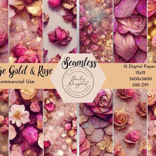Vintage Gold Foil & Rose Glitter Digital Paper Seamless Gold Etsy