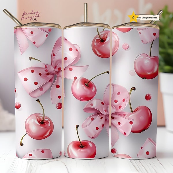 Coquette Pink Bows Soft Girl Aesthetic 20 oz Skinny Tumbler Sublimation Design Digital Download PNG Instant DIGITAL ONLY,  Tumbler Wrap
