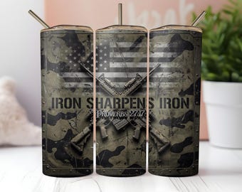 Christian Iron Sharpens Iron 20 oz Skinny Tumbler Sublimation Design Digital Download PNG Instant DIGITAL ONLY, Bible Verse Tumbler