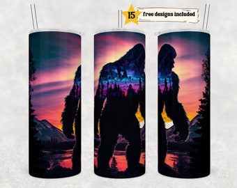 He&#39;s Out There 20 oz Skinny Tumbler Sublimation Design Template Big Foot Sasquatch Digital Download PNG Inst DIGITAL Only