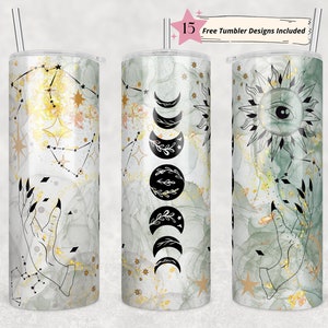 Celestial Zodiac Tumbler Glitter 20 oz Skinny Tumbler Sublimation Design Straight Design Digital Download PNG Witchy Vibes, Spooky Season