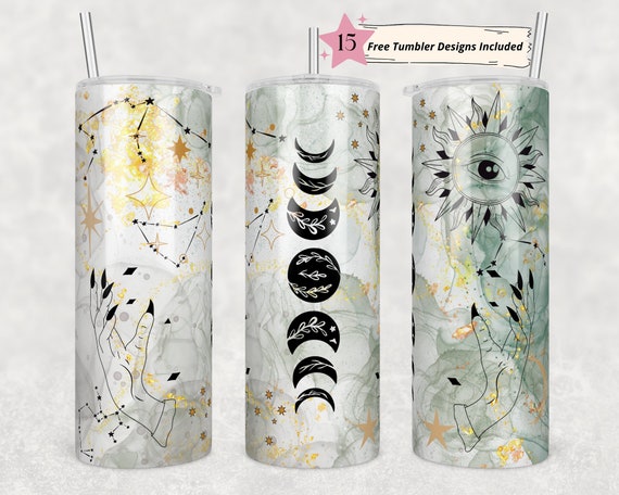 Celestial Zodiac Tumbler Glitter 20 oz Skinny Tumbler Sublimation Design Straight Design Digital Download PNG Witchy Vibes, Spooky Season