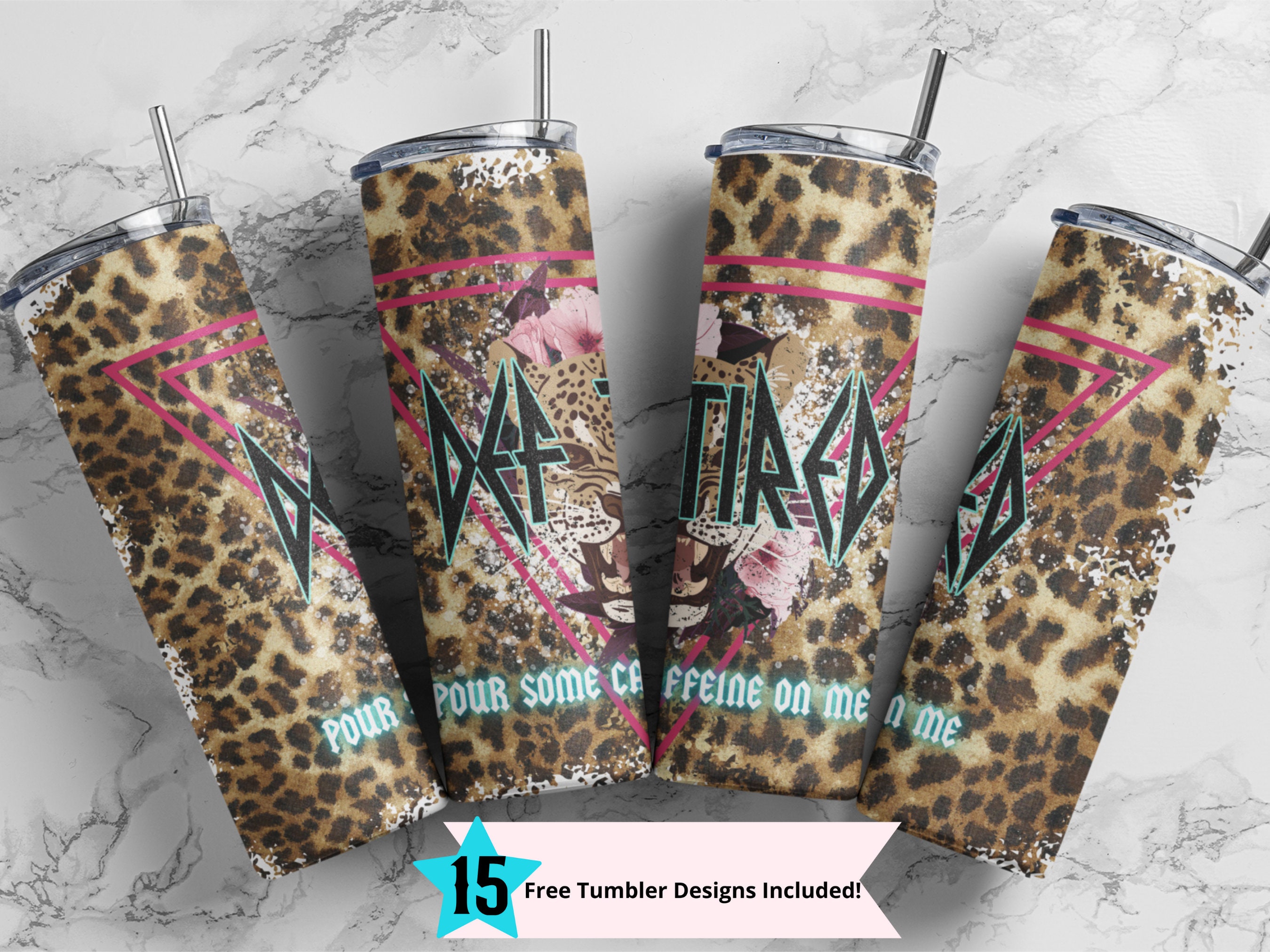 20oz Skinny Tumbler Def Tired Pour Some Caffeine on Me Etsy