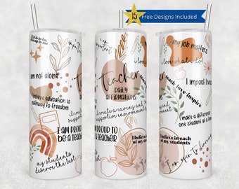 20 Unzen Skinny Tumbler Lehrer Leben Sublimation Design PNG Instant NUR DIGITAL - Straight Design Lehrer Affirmationen Tumbler Vorlage