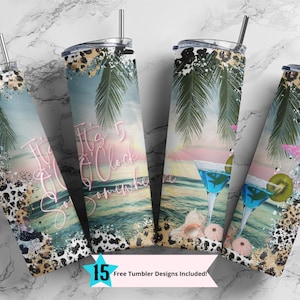 5 O'Clock Somewhere Sublimation Design 20 oz Skinny Tumbler Wrap PNG DIGITAL DOWNLOAD only, Straight Design, Ocean Beach Summer Vibes