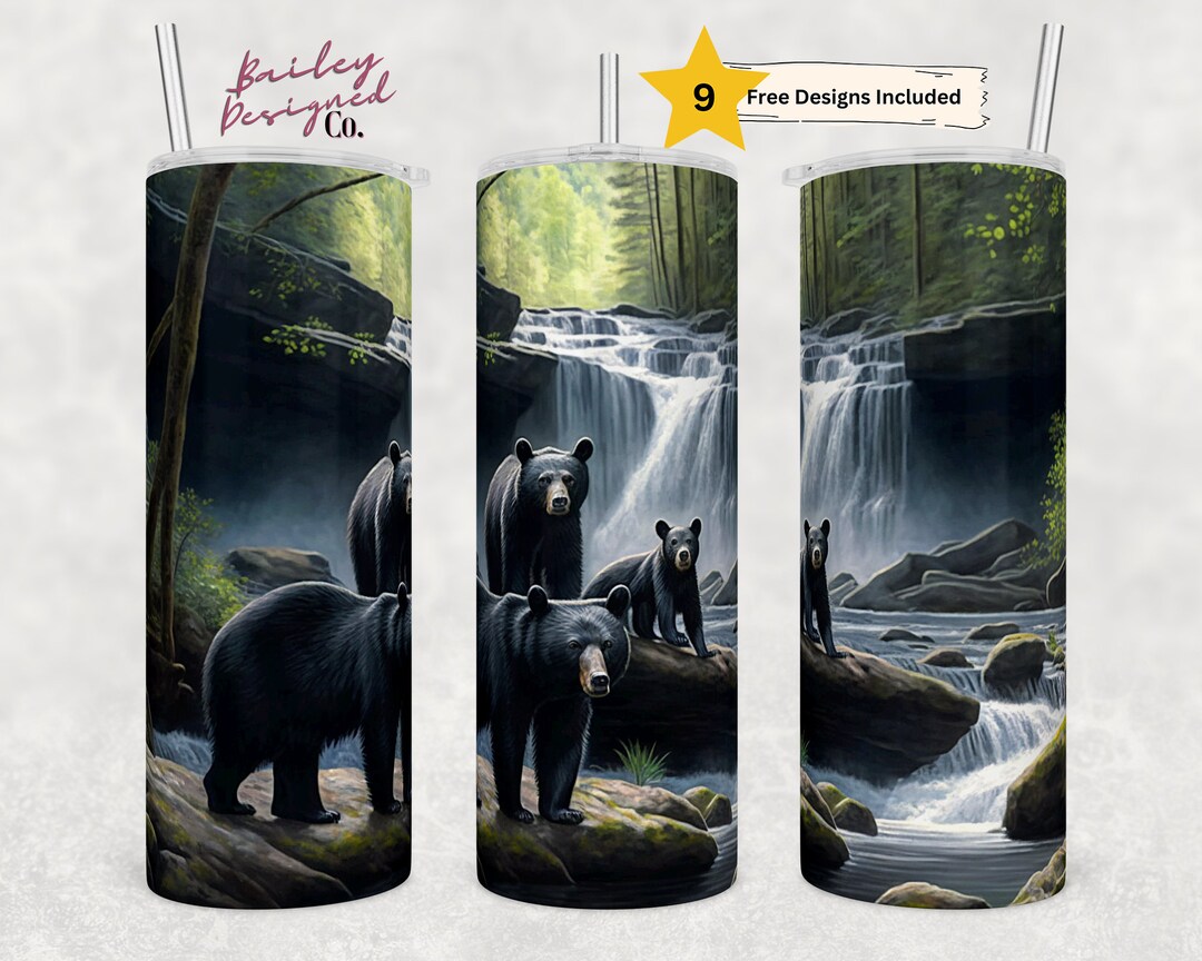 Black Bears 20 Oz Skinny Tumbler Sublimation Design Digital Download ...