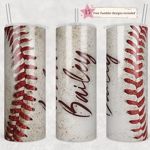 20oz Skinny Tumbler Baseball Grunge Designs Template Straight PNG File Download - Dirty Baseball sport tumbler design