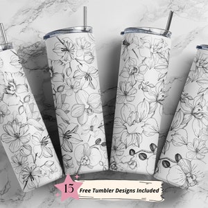 20 oz Skinny Straight Sublimation Design Floral PNG for 20oz Skinny Tumbler, Flower PNG Wrap, Flower Tumbler Design