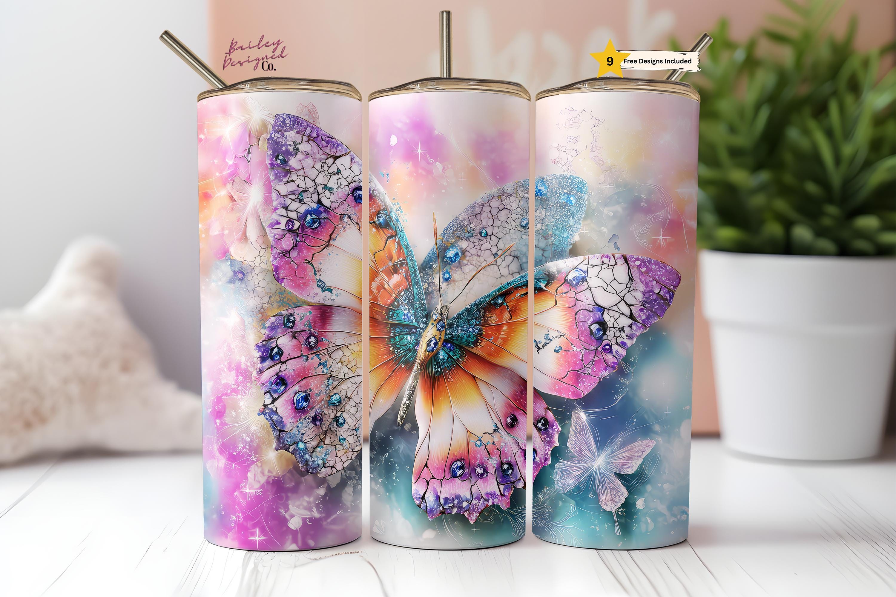 Fantasy Butterfly Magical Creature 20 oz Skinny Tumbler Sublimation Design Digital Download PNG Instant DIGITAL ONLY, Tumbler Wrap