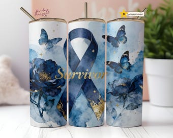 Colon Cancer Survivor Awareness Tumbler Wrap 20 oz Skinny Tumbler Sublimation Design Digital Download PNG Instant DIGITAL ONLY