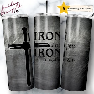 Christian Iron Sharpens Iron 20 oz Skinny Tumbler Sublimation Design Digital Download PNG Instant DIGITAL ONLY, Bible Verse Tumbler