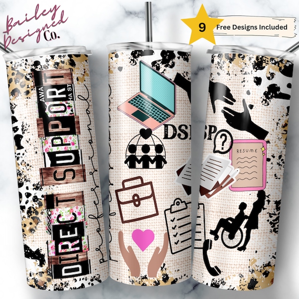 Direct Support Professional 20 oz Skinny Tumbler Sublimation Design Digital Download PNG Instant DIGITAL ONLY, Support Aide Tumbler