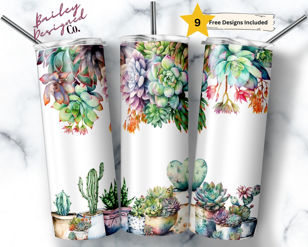 Succulents 20 Oz Skinny Tumbler Sublimation Design Digital Download PNG ...