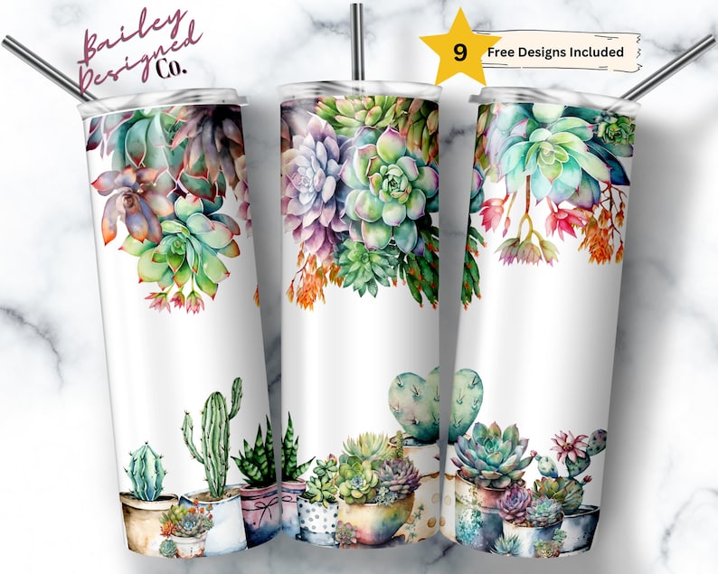 Succulents 20 Oz Skinny Tumbler Sublimation Design Digital Download PNG ...