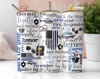 Police 20 oz Skinny Tumbler Sublimation Design Template Police Design Digital PNG DIGITAL Back the Blue First Responder Officer Tumbler Wrap