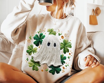 St Patricks Shamrock Cute Ghost PNG Sublimation Design Instant Digital Download, Cute Graphics, Glass Jar png Design, Tshirt Design