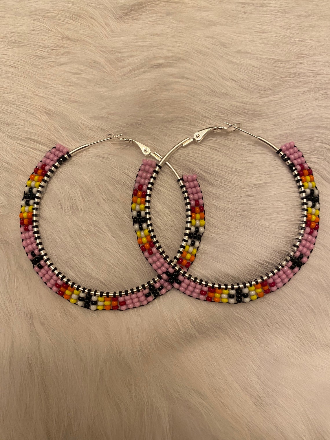50mm Native American Beaded Hoops Etsy