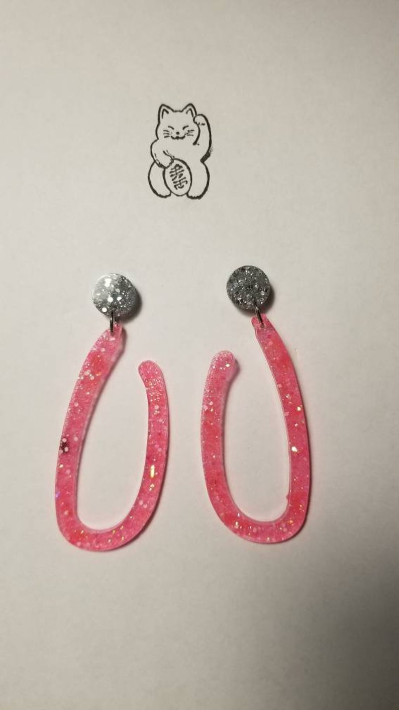 Silver and pink funky open earrings