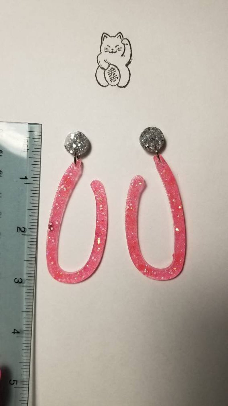 Silver and pink funky open earrings