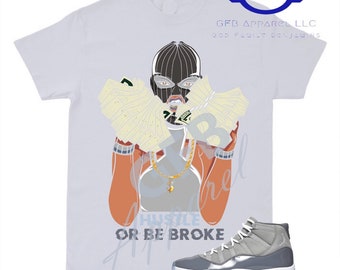 Camisa "Hustle or be Broke" para combinar con el gris frío retro 11, camisa gris frío, gris frío retro 11