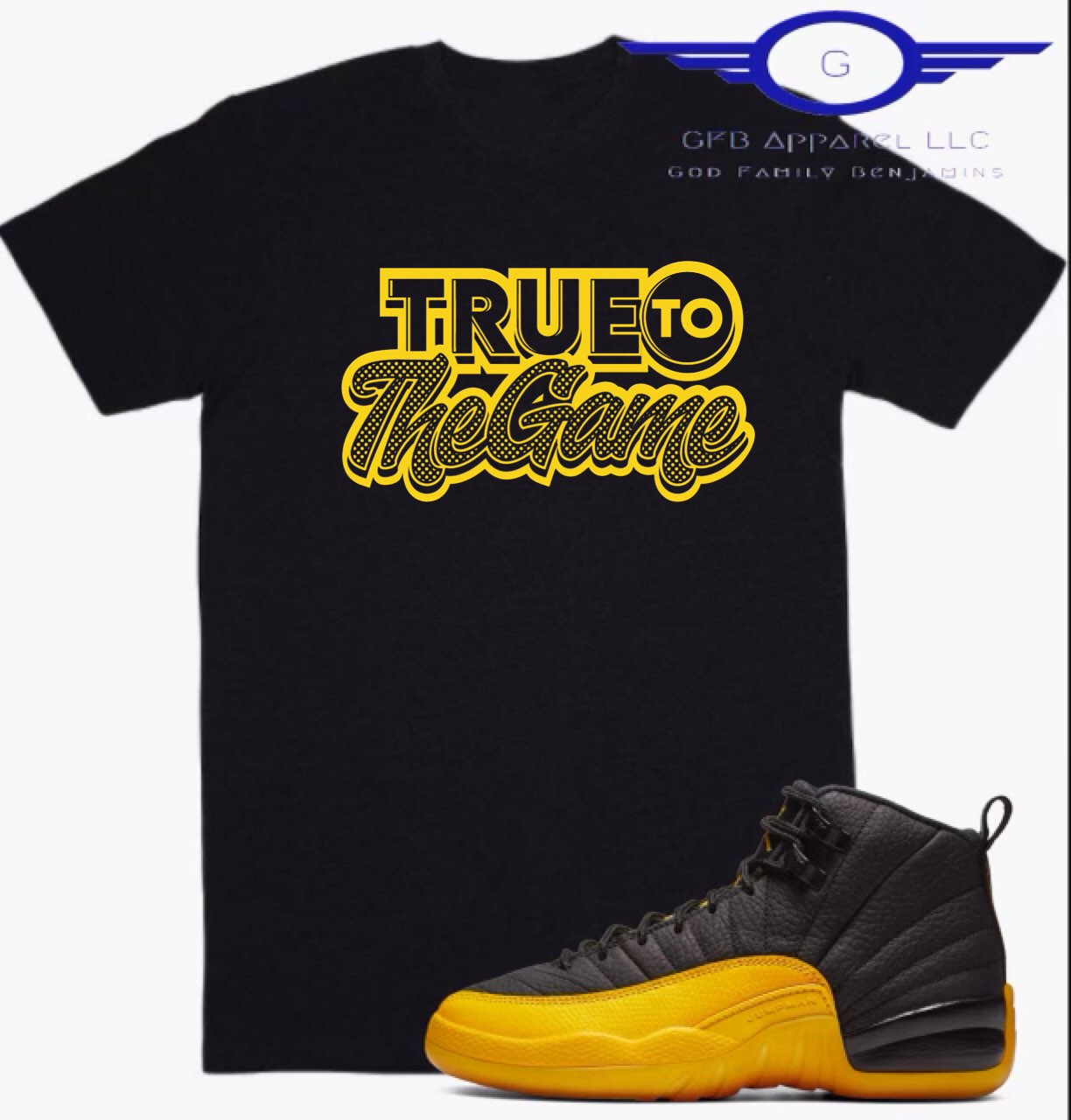 jordan 12 black university gold shirt