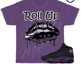 Roll Up Shirt to Match Retro 13 Court Purple, Retro 13 Court Purple Shirt, 13 Court Purple Sneaker Tee