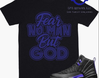 Camiseta Jordan Retro 12 Dark Concord - Fear No Man But God - Camiseta Retro 12 Black Concord, camiseta Dark Concord, camiseta morada 12s