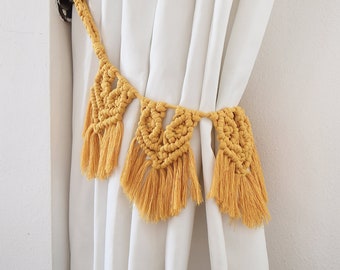 Macrame Tassel Curtain Tieback, Hold back Rope Boho Tie Holder, Modern Drapery Rod Bracket, window treatments