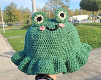 Gehaakte kikker emmerhoed, schattige kikker emmerhoed, dierlijke groene kikker beanie
