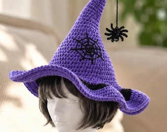 Crochet Witch Hat, Purple Spider Halloween Costume