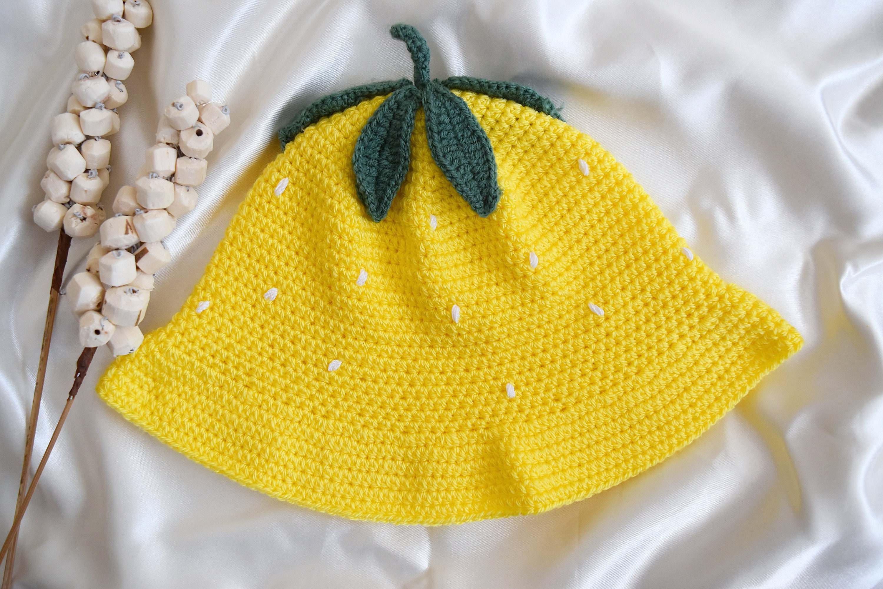 Crochet Lemon Bucket Hat Woven 