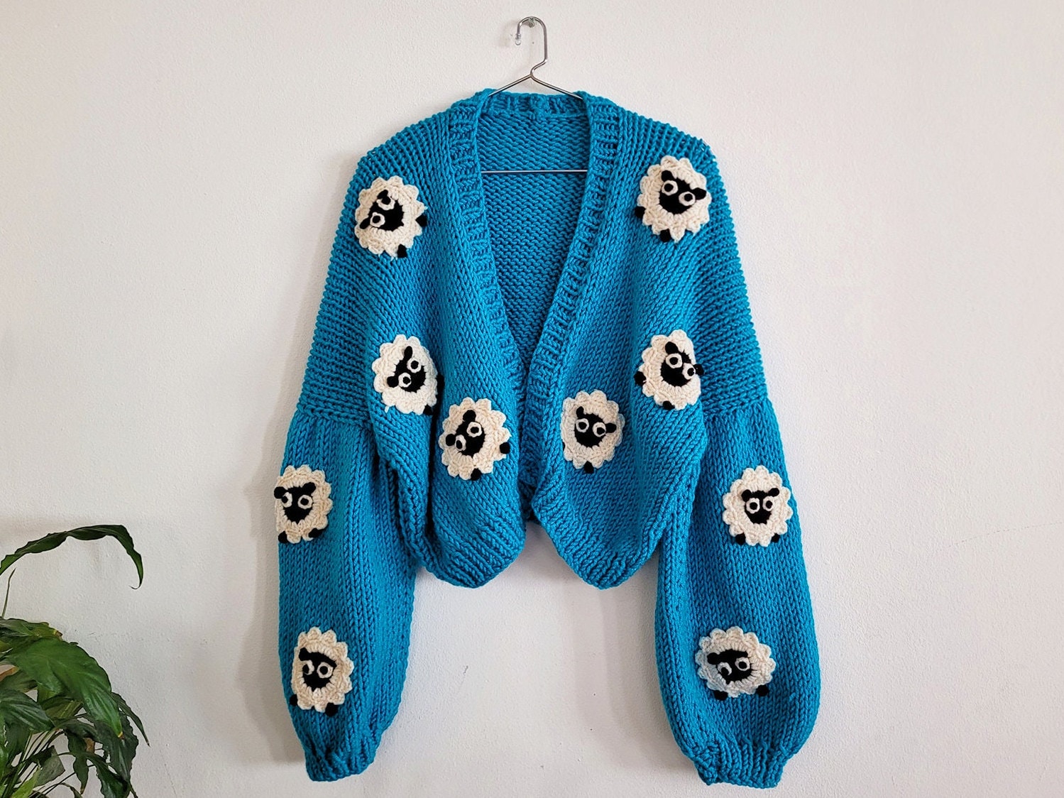 トップス Rencontrant blue fox lamb cardigan M BLK Cute Sheep Cardigan Sweater, Chunky Knit Cardi Cropped, Turquoise