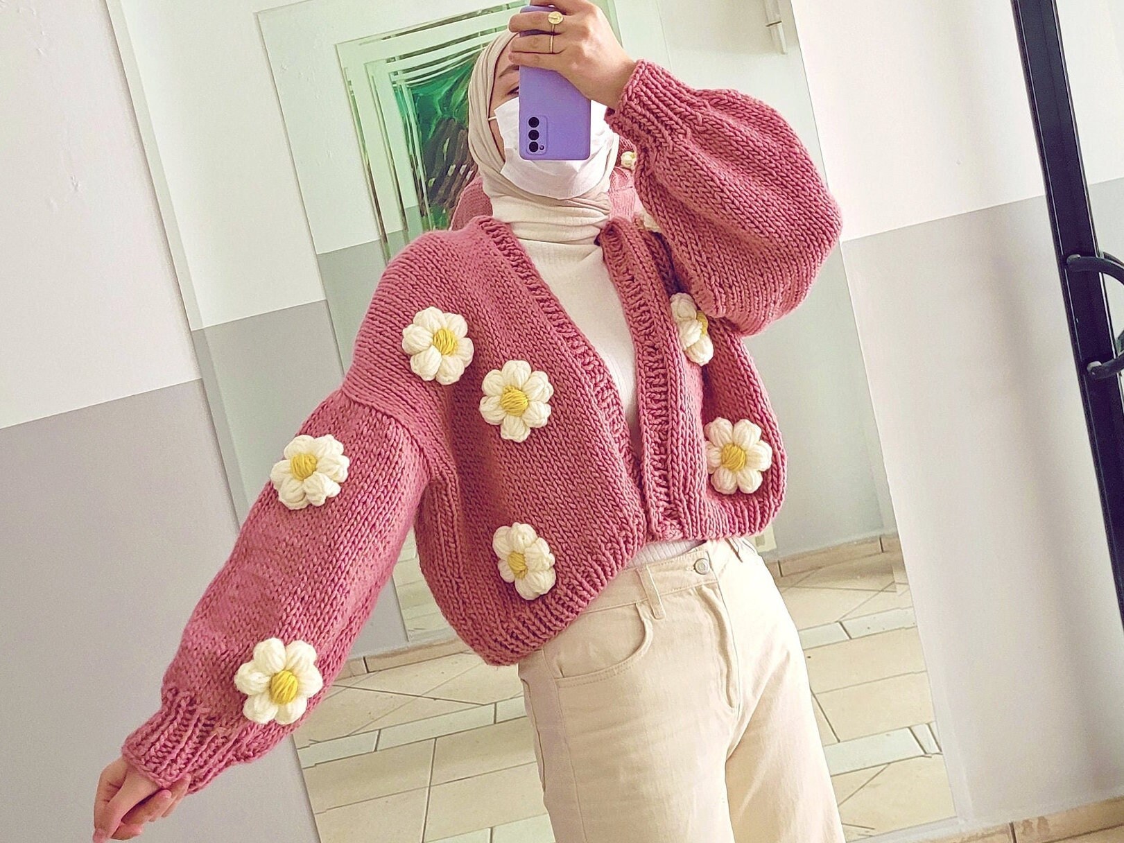 knitted cardigan with flowers
