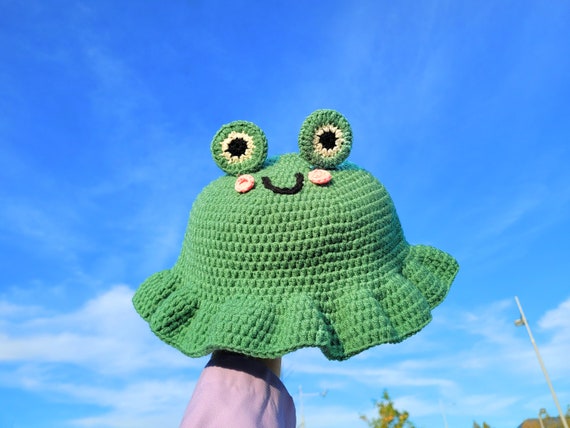 Crochet Frog Bucket Hat , Cute Froggy Bucket Hat , Animal Green Frog Beanie