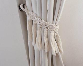 Macrame Curtain Tieback , Hold back Rope Boho Tie Holder , Modern Drapery Rod Bracket window treatments