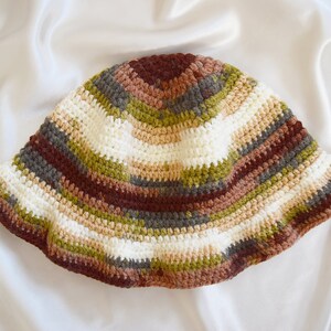 Multicolour Striped Crochet Bucket Hat - Beige main image 0