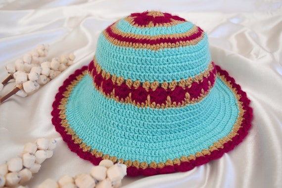 Multicolor Crochet Wide-Brim Sun Hat Floral Crochet Wide Brim Sun Hat: Foldable Cottagecore Beach  main image 4