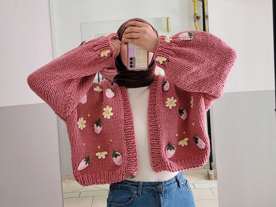 Strawberry Knit Cardigan - Summer Sweater Crochet Strawberry Knit Cardigan - Summer Sweater Crochet