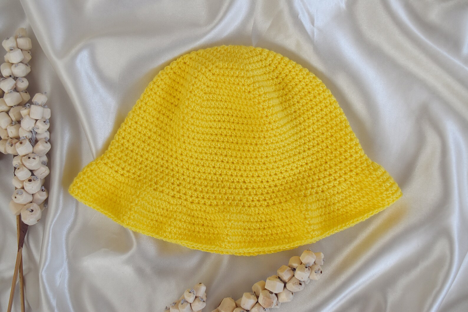 Crochet Cotton Beach Bucket Hat Woven Summer Hat Yellow | Etsy