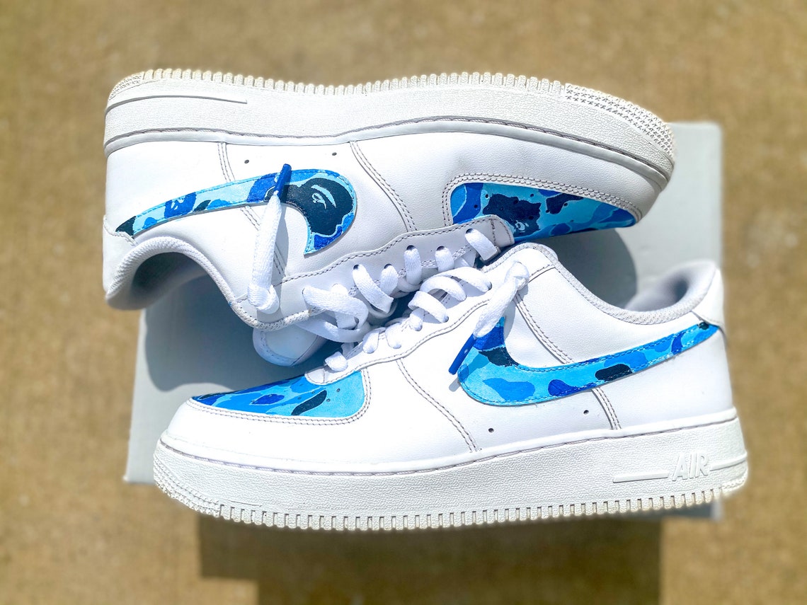 Blue bape Air Force 1 custom | Etsy