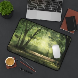Green Fantasy Forest Desk Mat, DnD Mat, D&D Desk Pad, XL Mousepad, Office Desk Decor, Large Mouse Pad, Gamer Gift, Gamer Mousepad