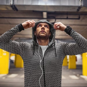 Chainmail Print Zip Hoodie (Designed, printed, and shipped from the USA)
